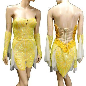 Sunny Yellow Iridescent Sequins Goddess Fairy Dress Dance Festival